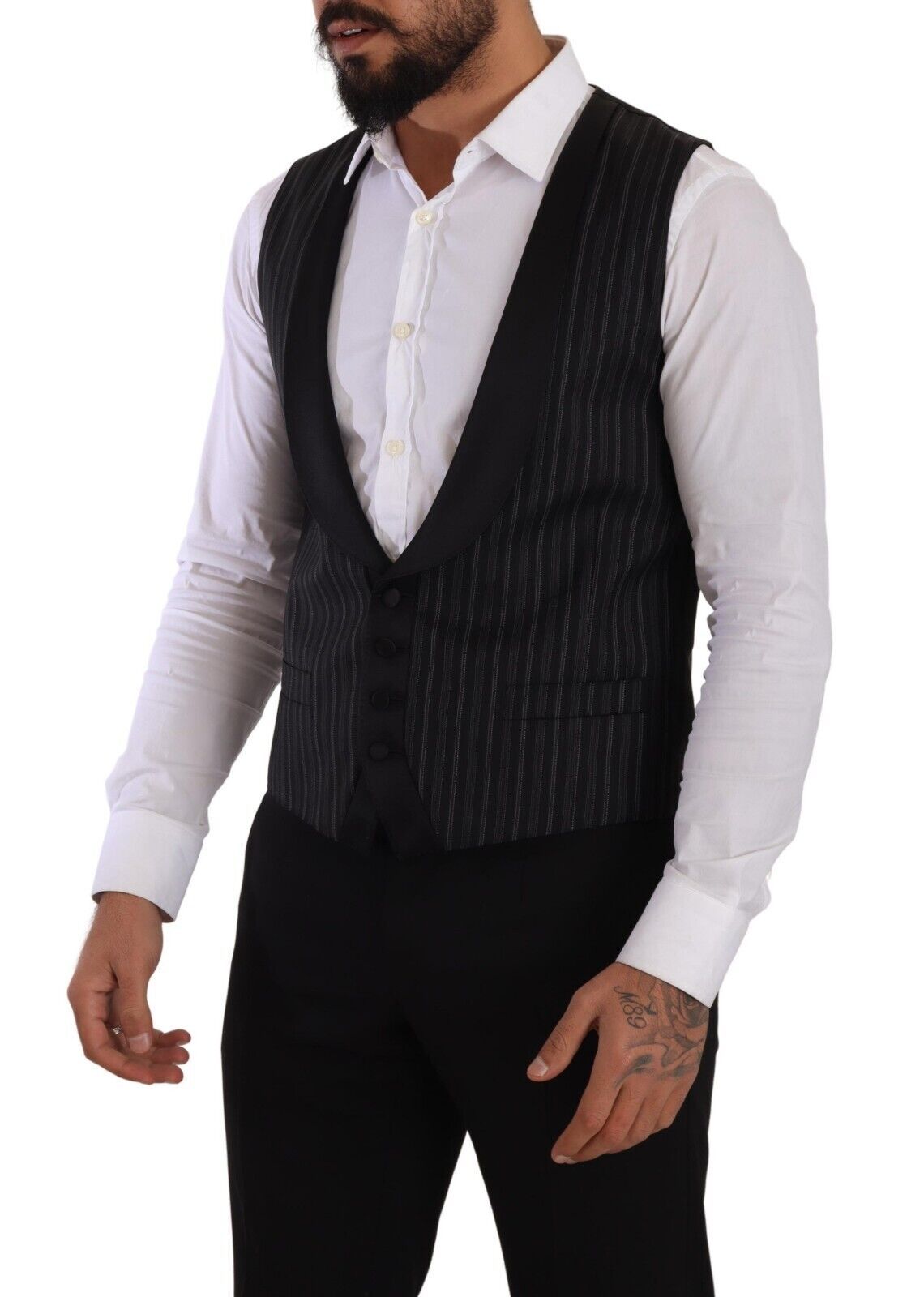 Dolce & Gabbana Black Striped Wool Silk Waistcoat Vest Dolce & Gabbana