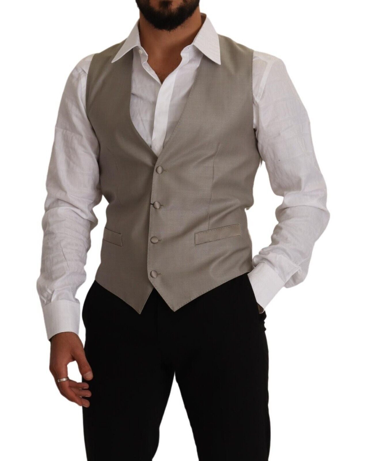 Dolce & Gabbana Beige Wool Single Breasted Waistcoat Vest Dolce & Gabbana