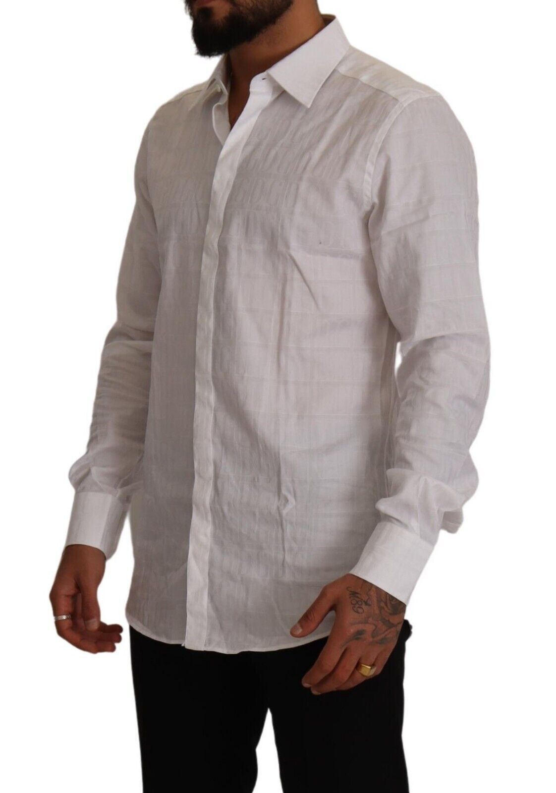 Dolce & Gabbana White GOLD Cotton Slim Fit Dress Formal Shirt Dolce & Gabbana