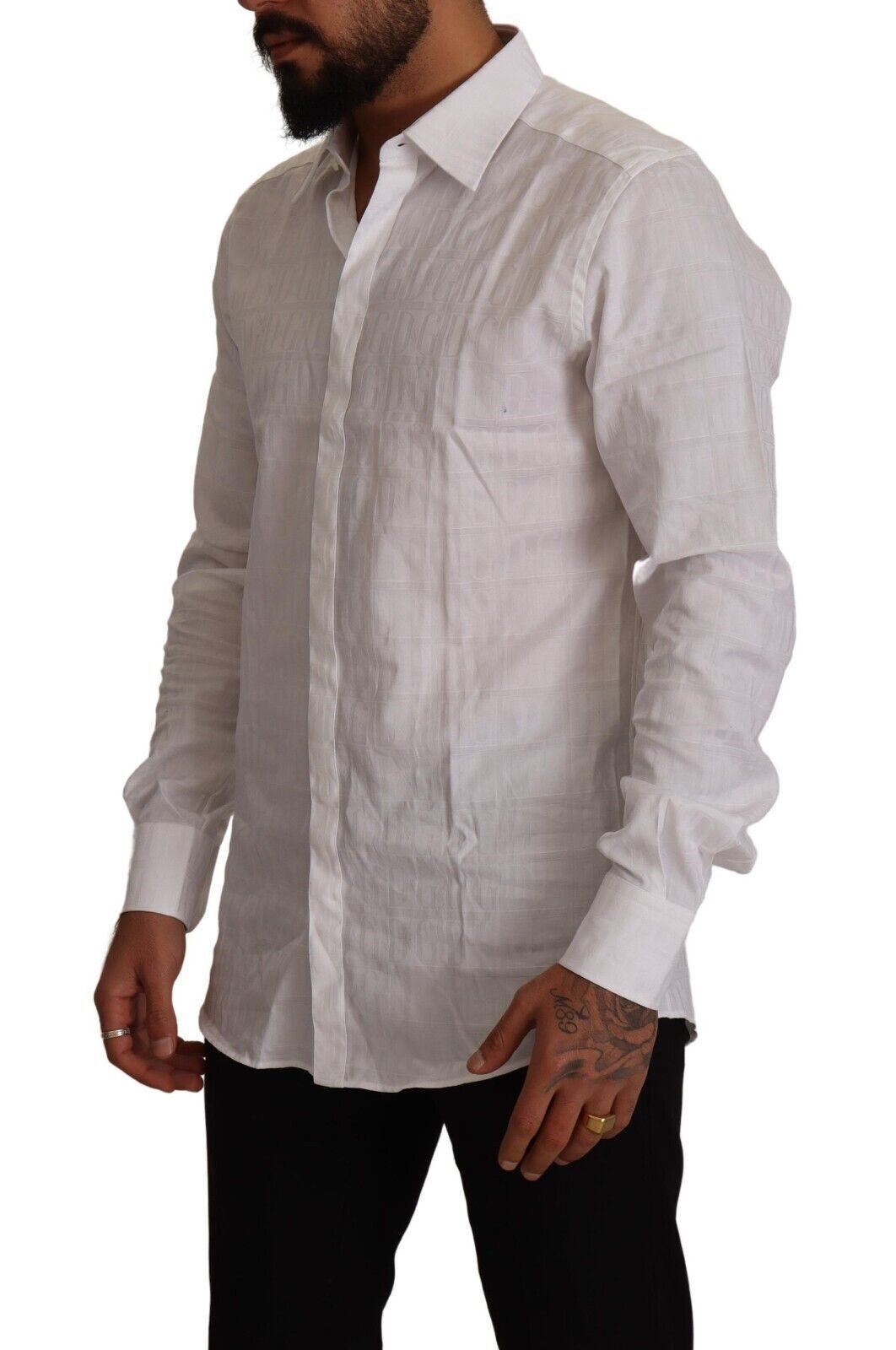 Dolce & Gabbana White GOLD Cotton Slim Fit Dress Formal Shirt Dolce & Gabbana