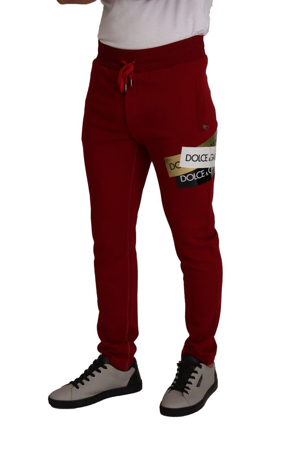 Dolce & Gabbana Red Cotton Logo Patch Sweatpants Jogging Pants Dolce & Gabbana