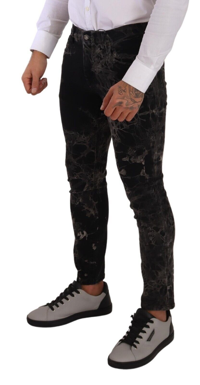 Dolce & Gabbana Black Patterned Skinny Slim Fit Jeans Dolce & Gabbana