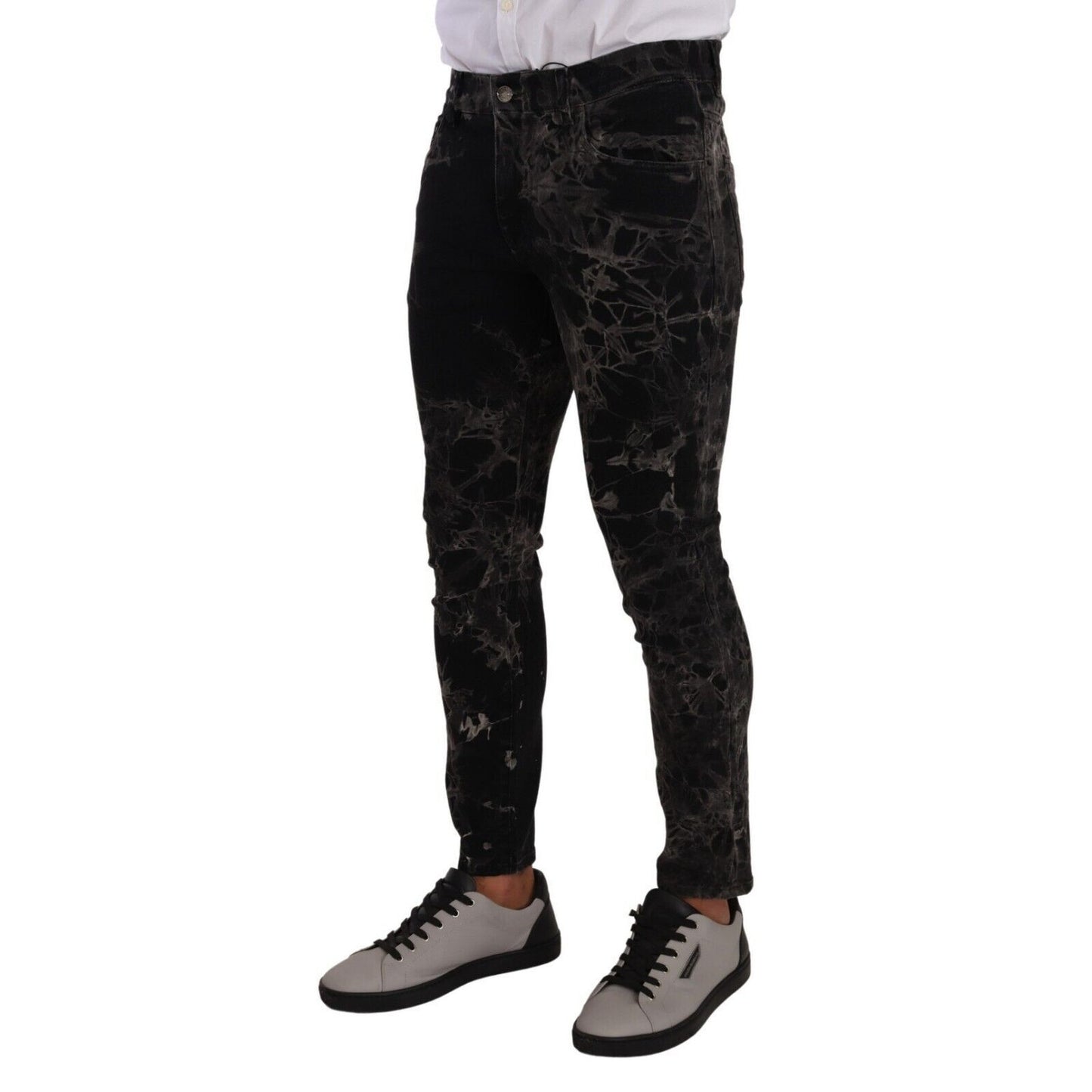 Dolce & Gabbana Black Patterned Skinny Slim Fit Jeans