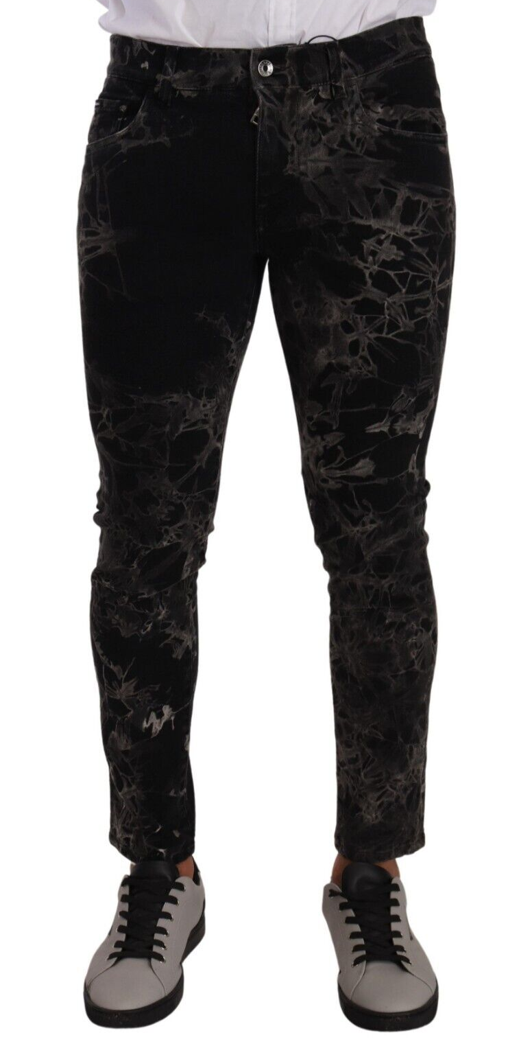 Dolce & Gabbana Black Patterned Skinny Slim Fit Jeans Dolce & Gabbana