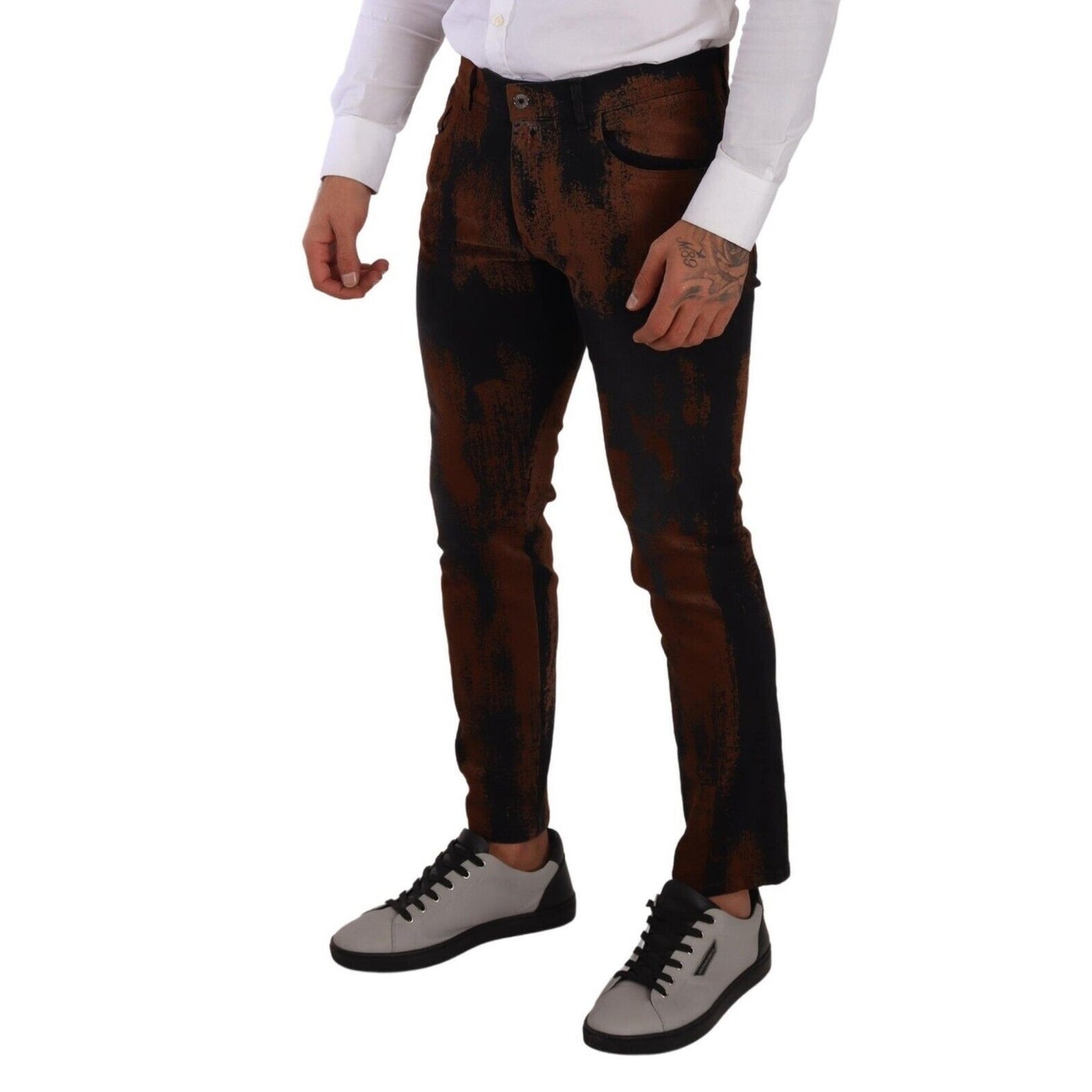 Dolce & Gabbana Black Brown Tie Dye Cotton Skinny Denim Jeans