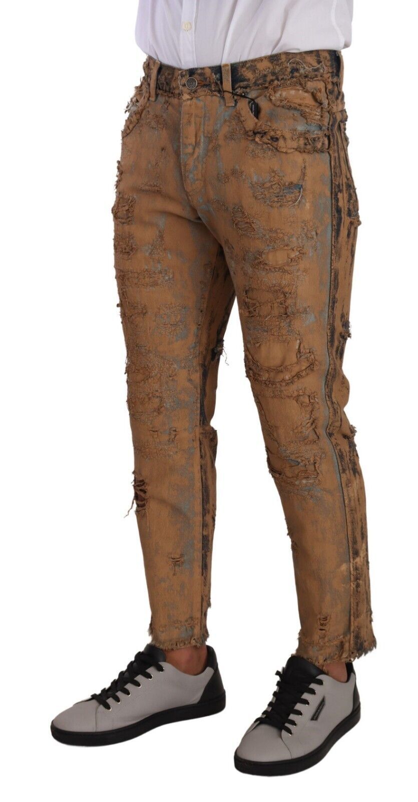 Dolce & Gabbana Brown Distressed Cotton Regular Denim Jeans Dolce & Gabbana