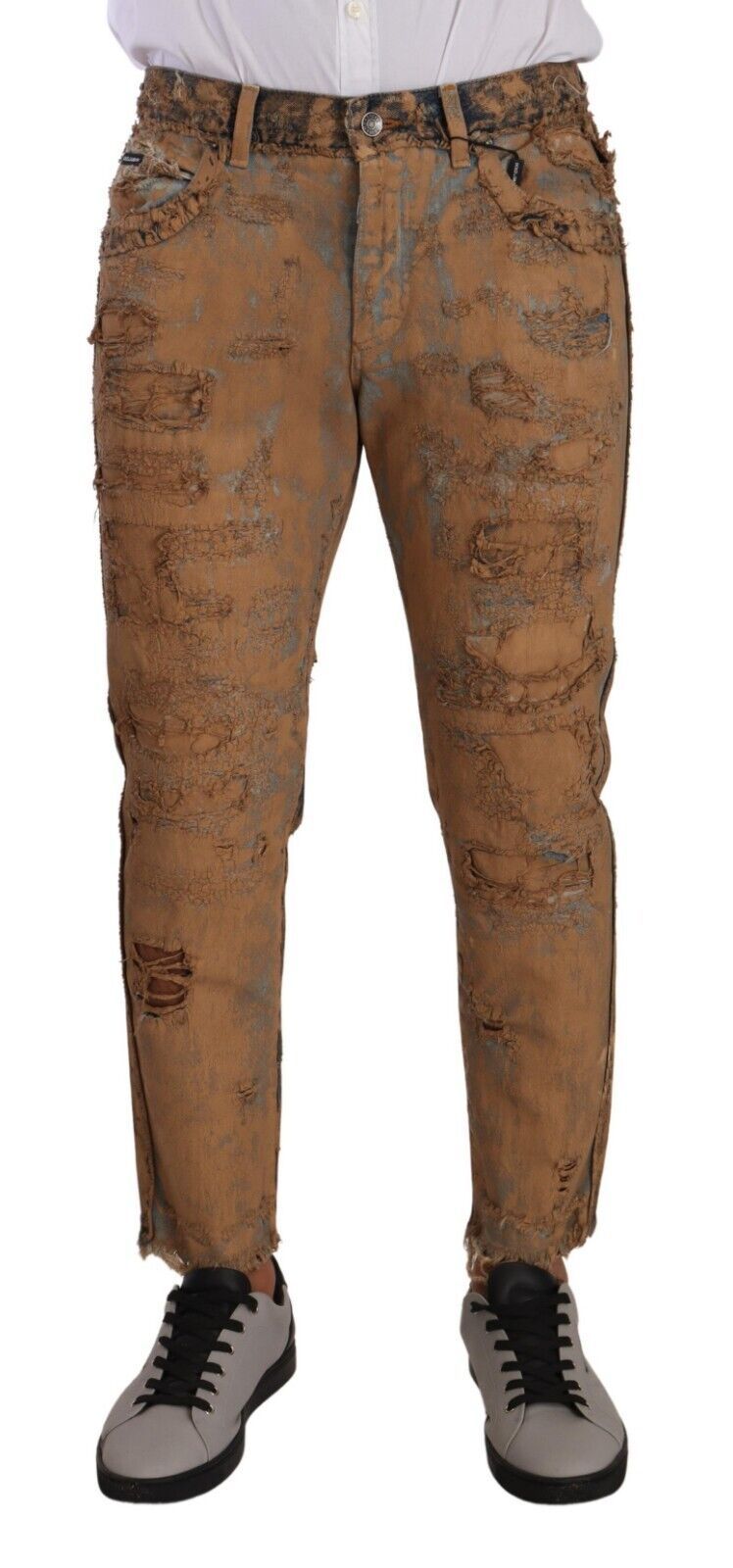 Dolce & Gabbana Brown Distressed Cotton Regular Denim Jeans Dolce & Gabbana