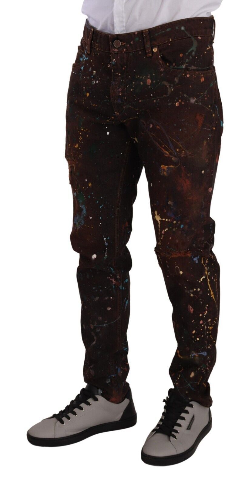 Dolce & Gabbana Brown Splash Color Cotton Regular Denim Jeans Dolce & Gabbana