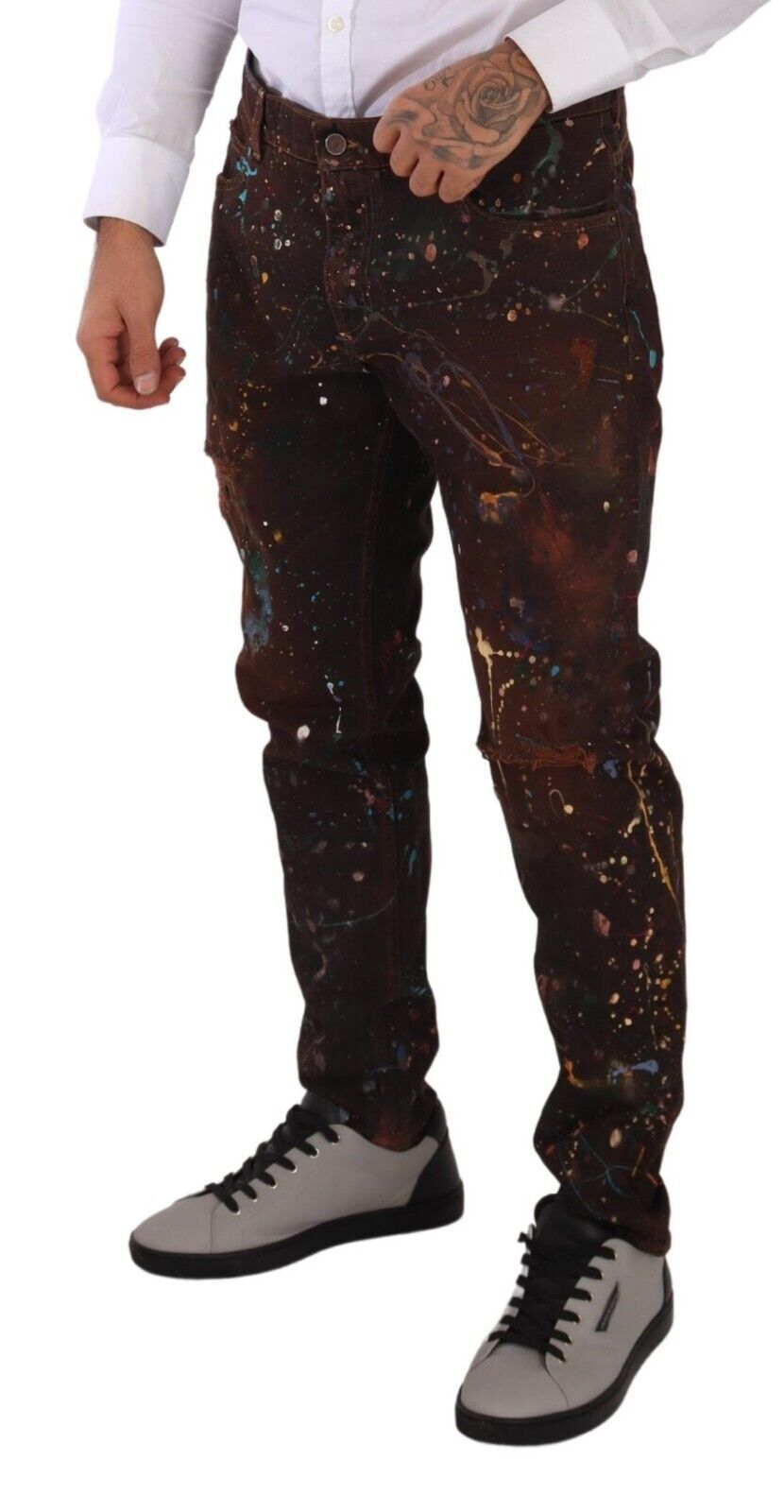 Dolce & Gabbana Brown Splash Color Cotton Regular Denim Jeans Dolce & Gabbana