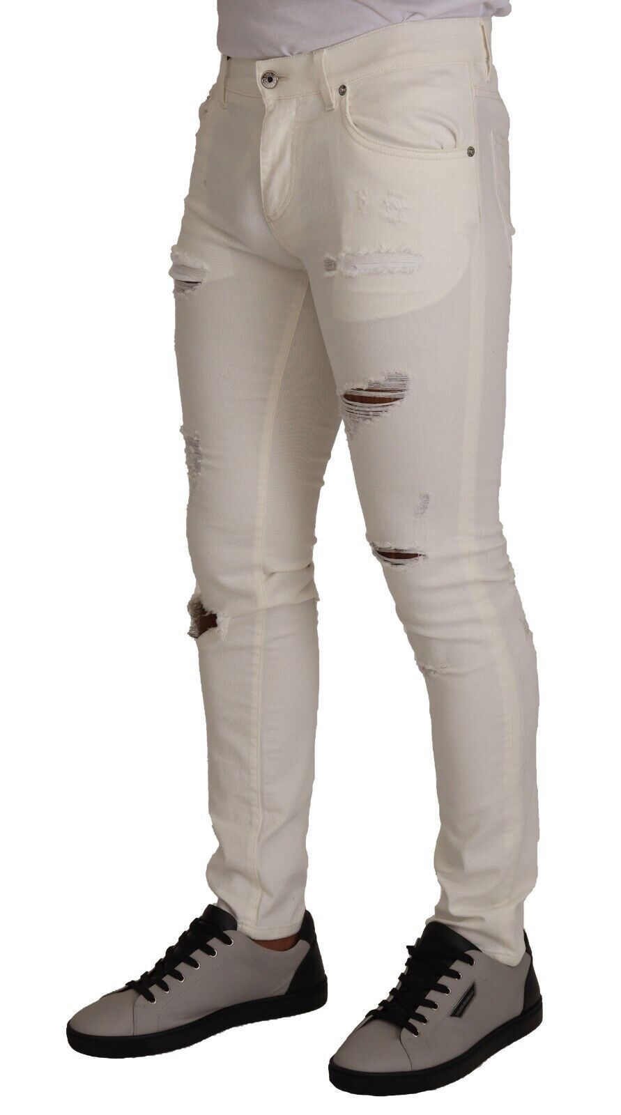 Dolce & Gabbana White Tattered Skinny Cotton Men Denim Jeans Dolce & Gabbana