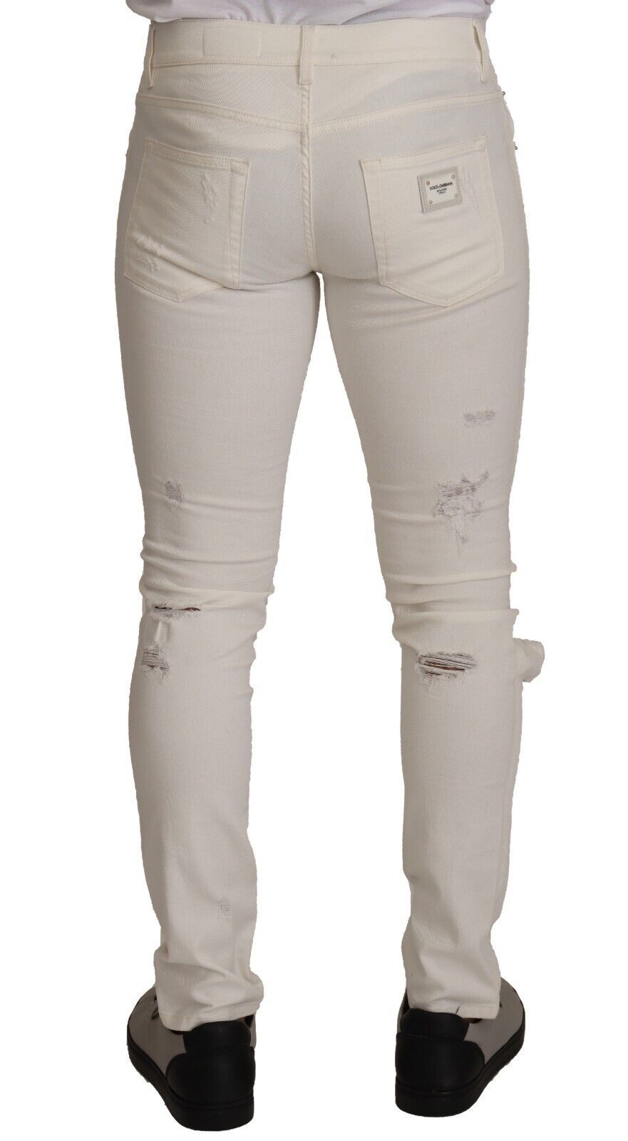 Dolce & Gabbana White Tattered Skinny Cotton Men Denim Jeans Dolce & Gabbana