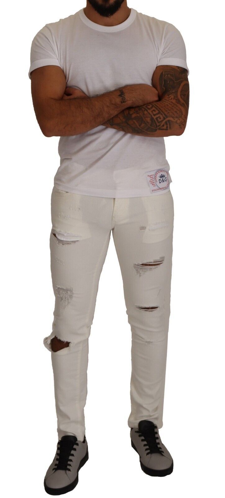 Dolce & Gabbana White Tattered Skinny Cotton Men Denim Jeans Dolce & Gabbana