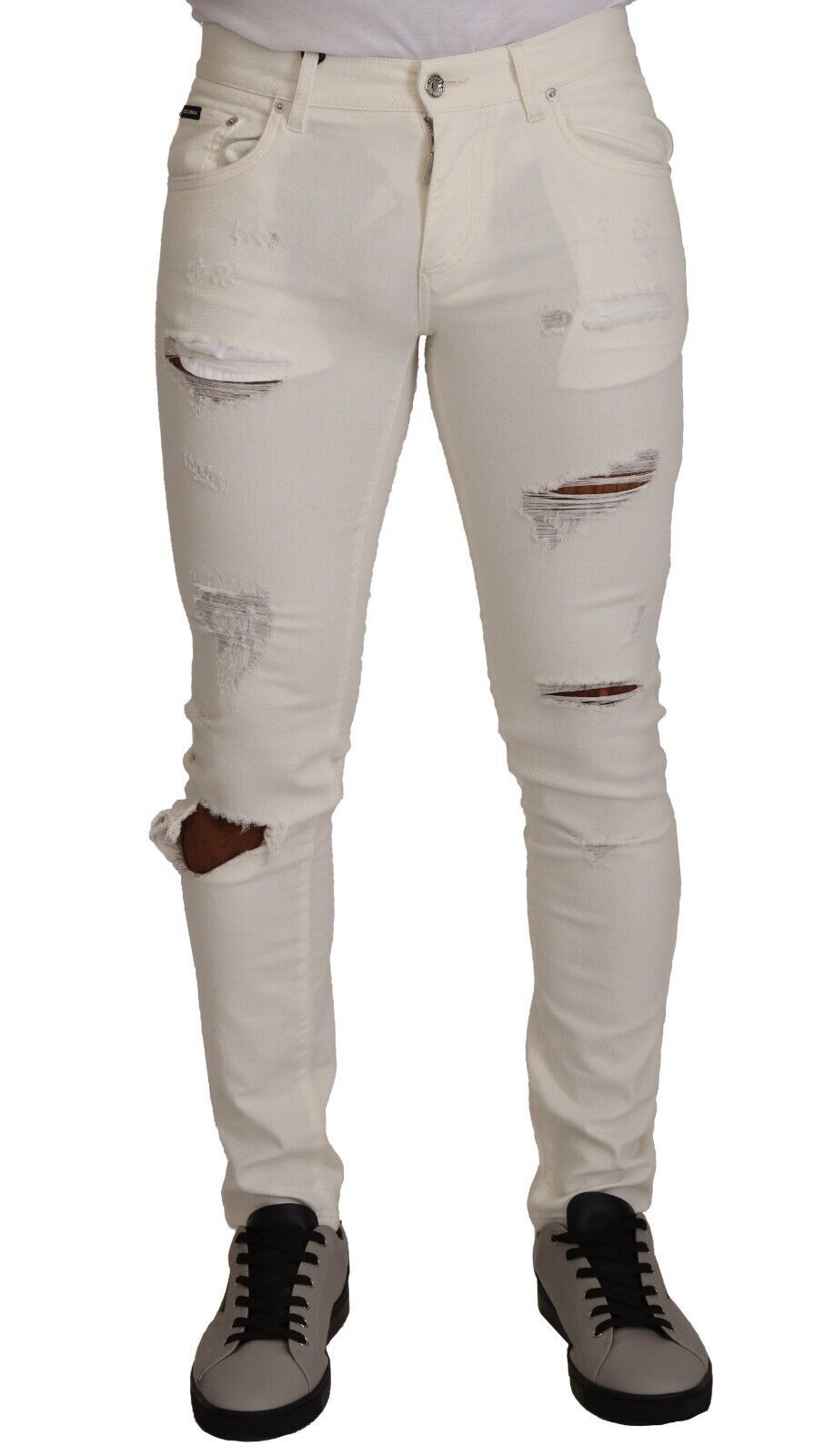 Dolce & Gabbana White Tattered Skinny Cotton Men Denim Jeans Dolce & Gabbana