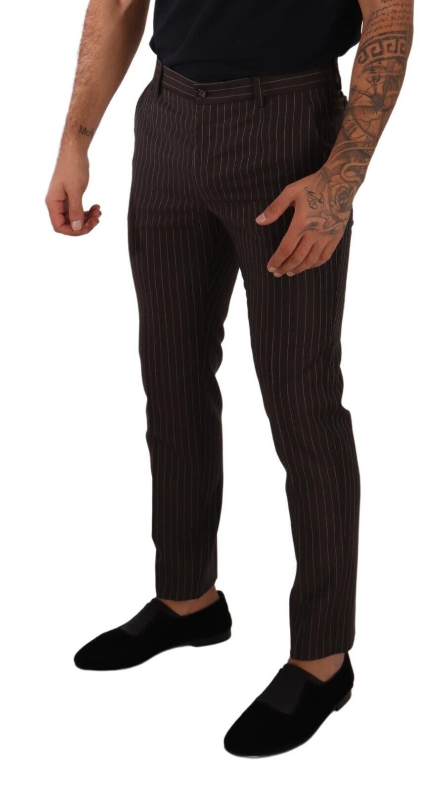 Dolce & Gabbana Brown Striped Wool Formal Trouser Dress Pants Dolce & Gabbana