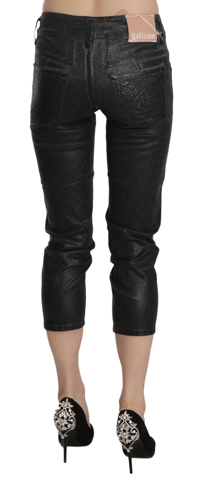 John Galliano Black Washed Mid Waist Slim Leg Cropped Denim Pants John Galliano