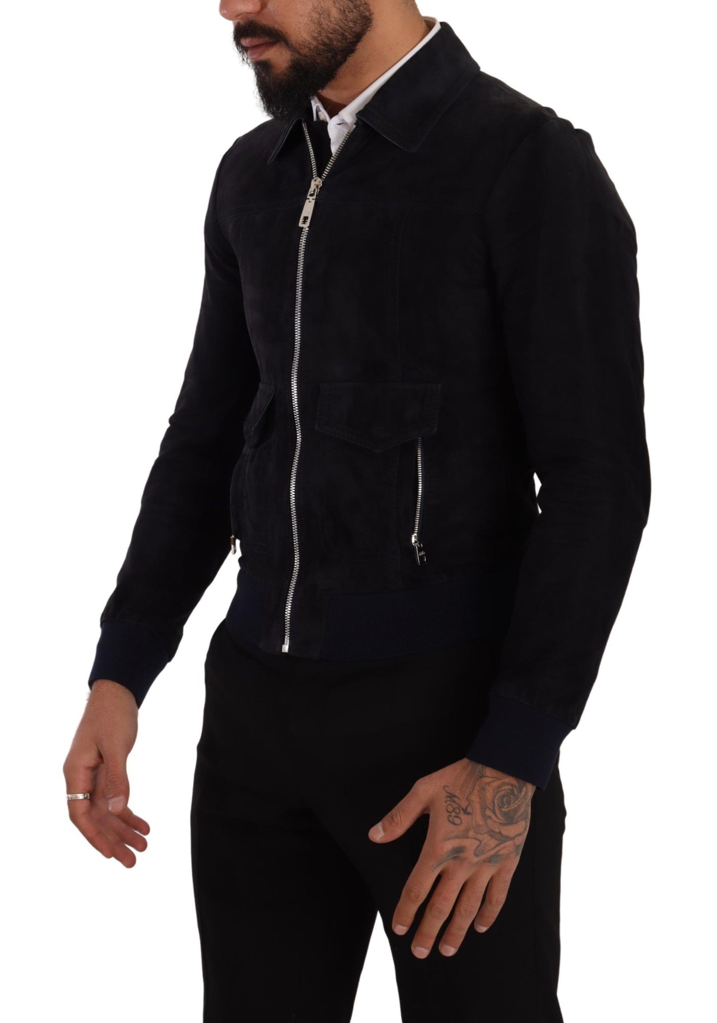 Dolce & Gabbana Blue Suede Lambskin Leather Coat Jacket Dolce & Gabbana