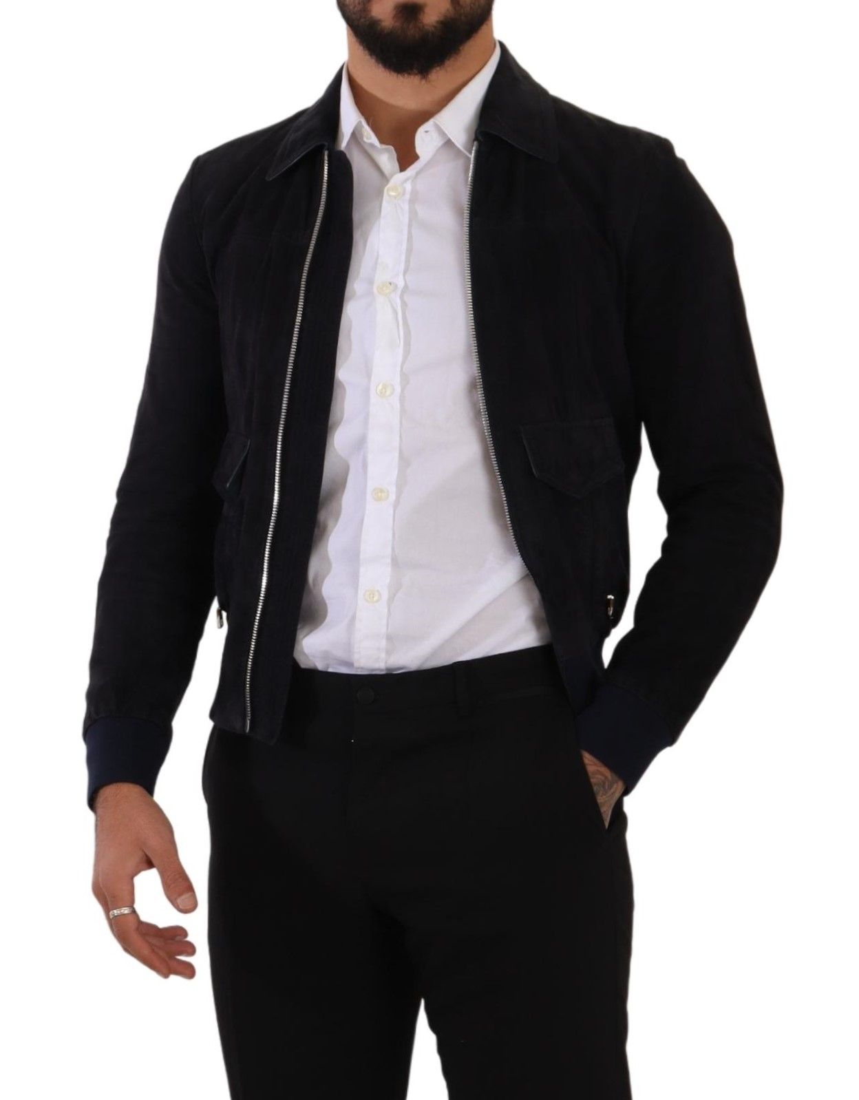 Dolce & Gabbana Blue Suede Lambskin Leather Coat Jacket Dolce & Gabbana