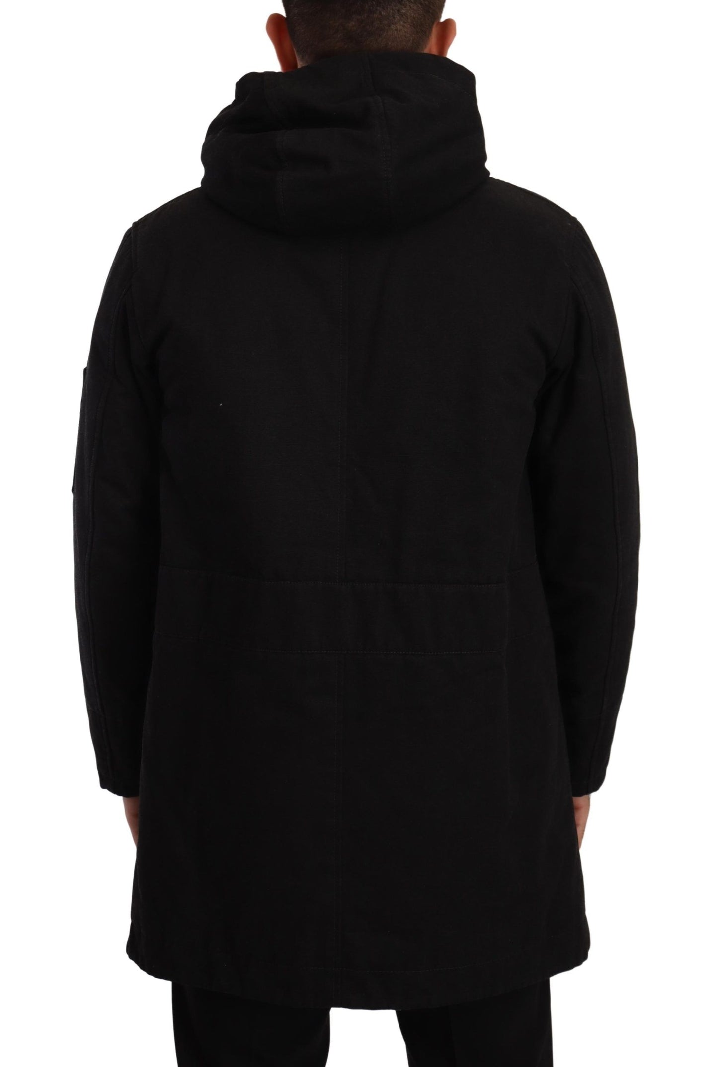 Dolce & Gabbana Black Denim Hooded Parka Coat Winter Jacket Dolce & Gabbana