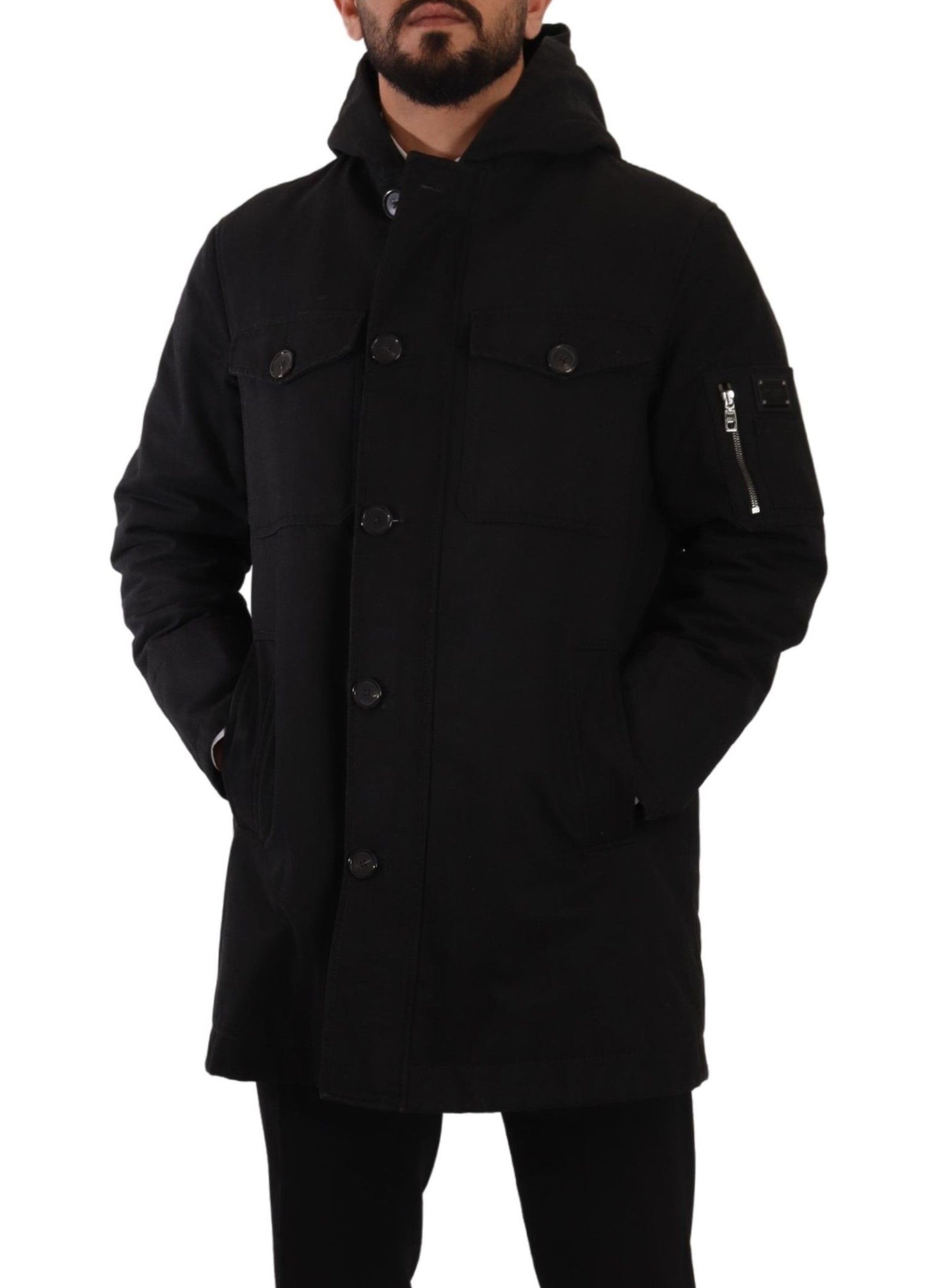 Dolce & Gabbana Black Denim Hooded Parka Coat Winter Jacket Dolce & Gabbana