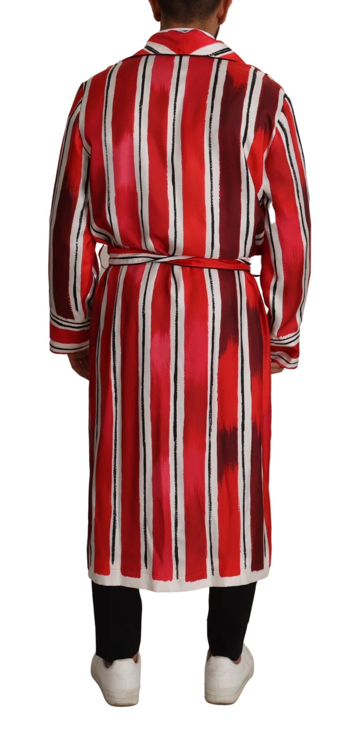 Dolce & Gabbana Red White Striped Silk Mens Night Gown Robe Dolce & Gabbana