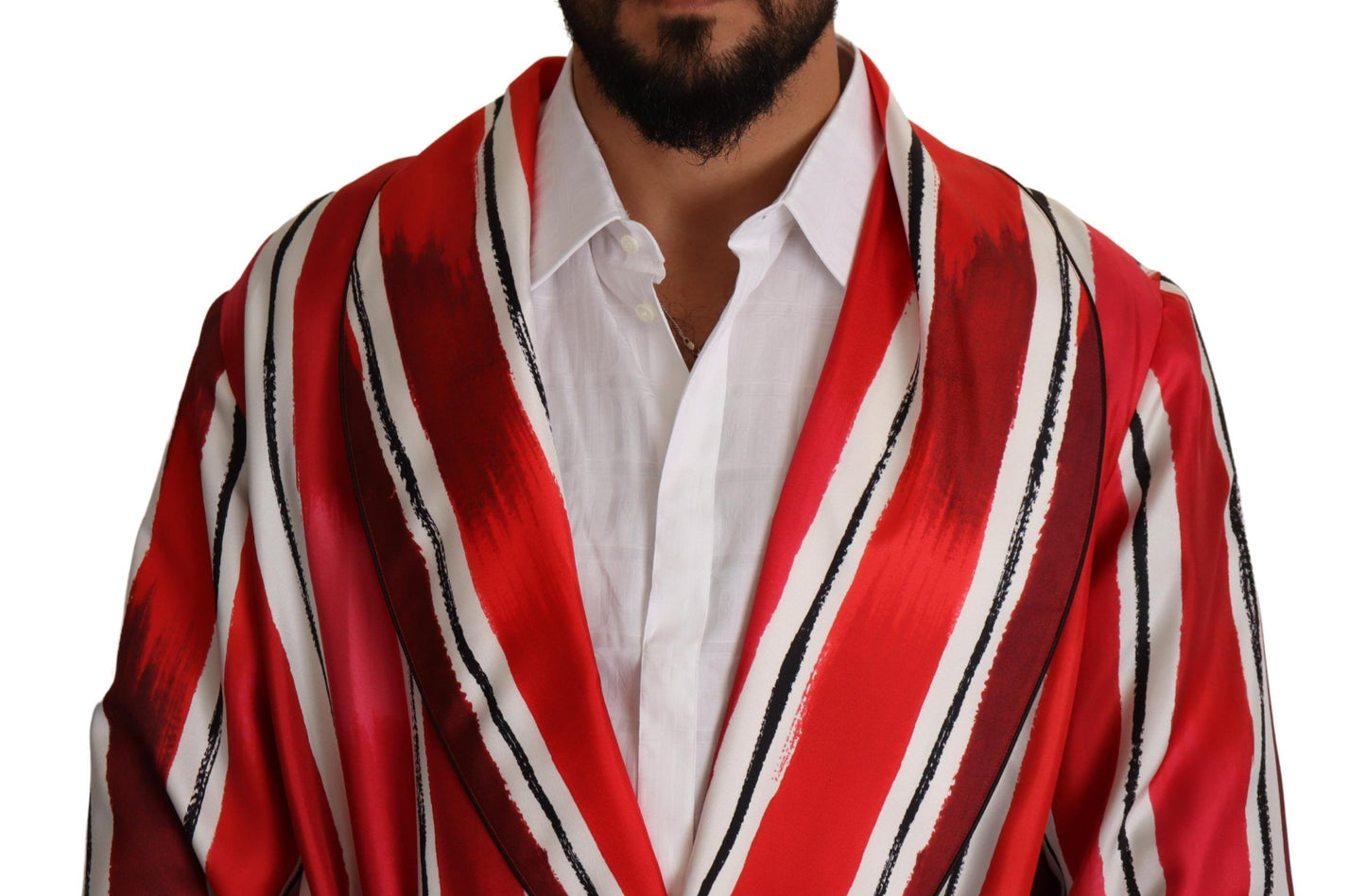 Dolce & Gabbana Red White Striped Silk Mens Night Gown Robe Dolce & Gabbana