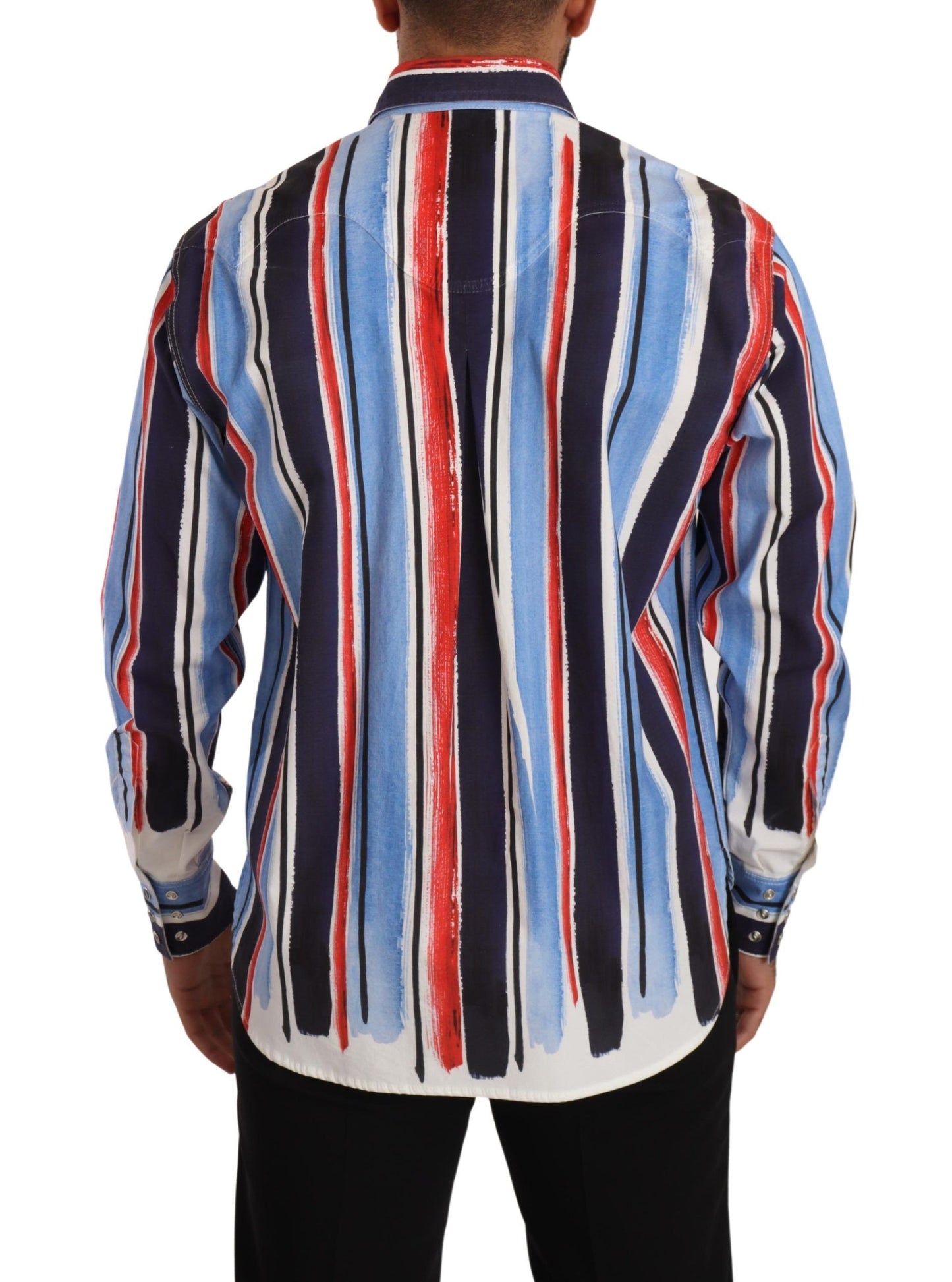 Dolce & Gabbana Red Striped Long Sleeve Cotton Shirt Blue Dolce & Gabbana