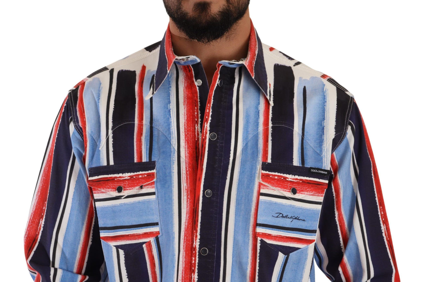 Dolce & Gabbana Red Striped Long Sleeve Cotton Shirt Blue Dolce & Gabbana