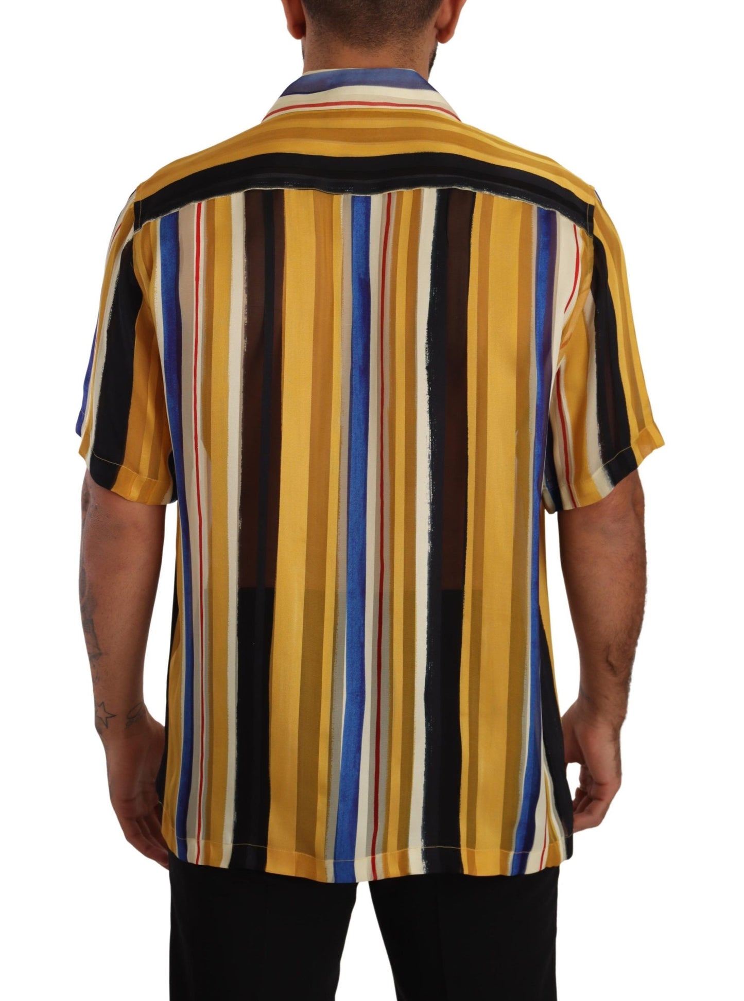 Dolce & Gabbana Yellow Striped Short Sleeve Silk Shirt Dolce & Gabbana
