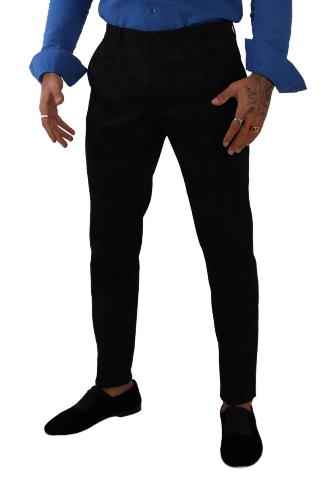 Dolce & Gabbana Black Brocade Skinny Formal Trouser Dress Pants Dolce & Gabbana