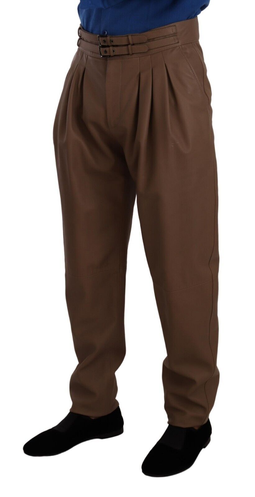 Dolce & Gabbana Brown Leather Tapered High Waist Pants Dolce & Gabbana