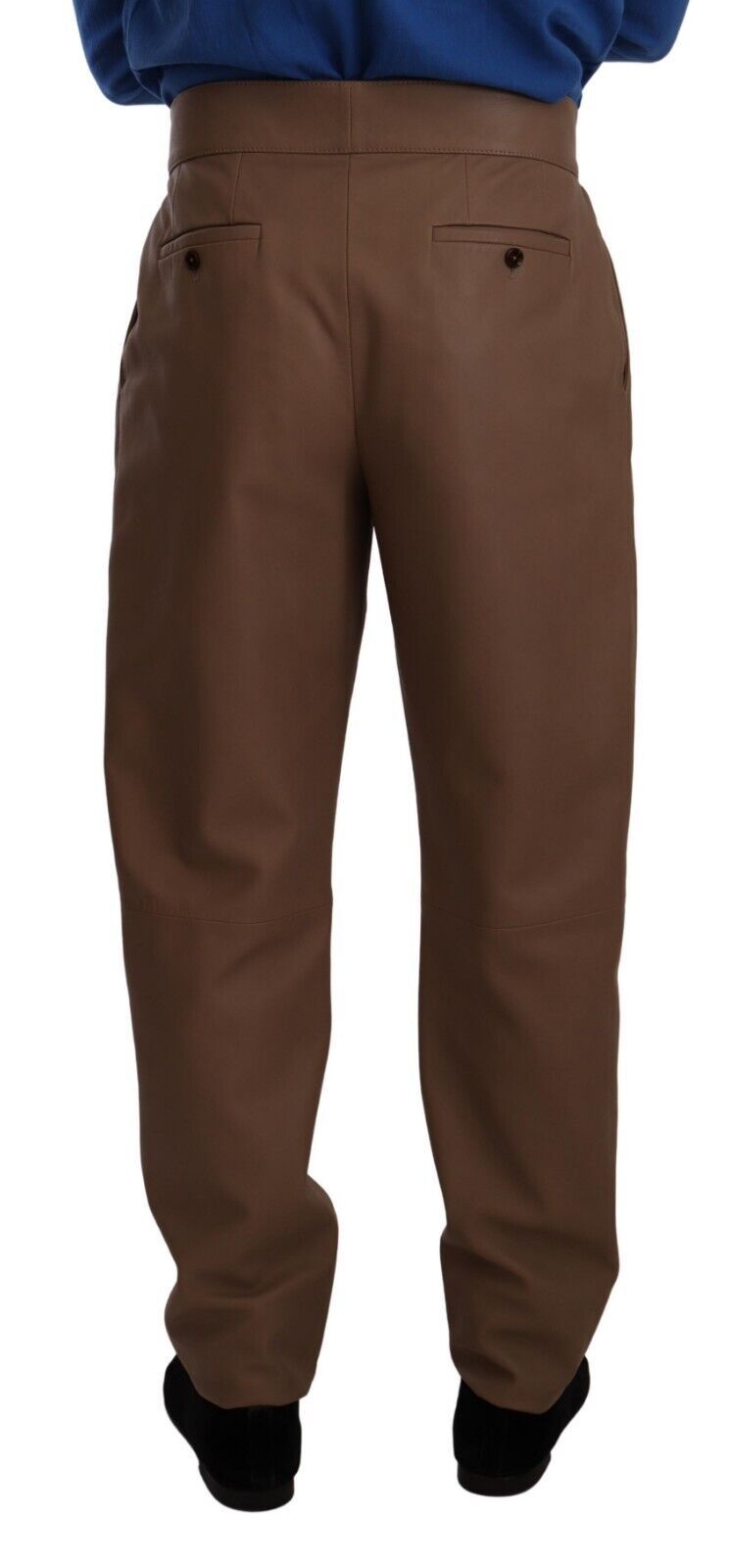 Dolce & Gabbana Brown Leather Tapered High Waist Pants Dolce & Gabbana