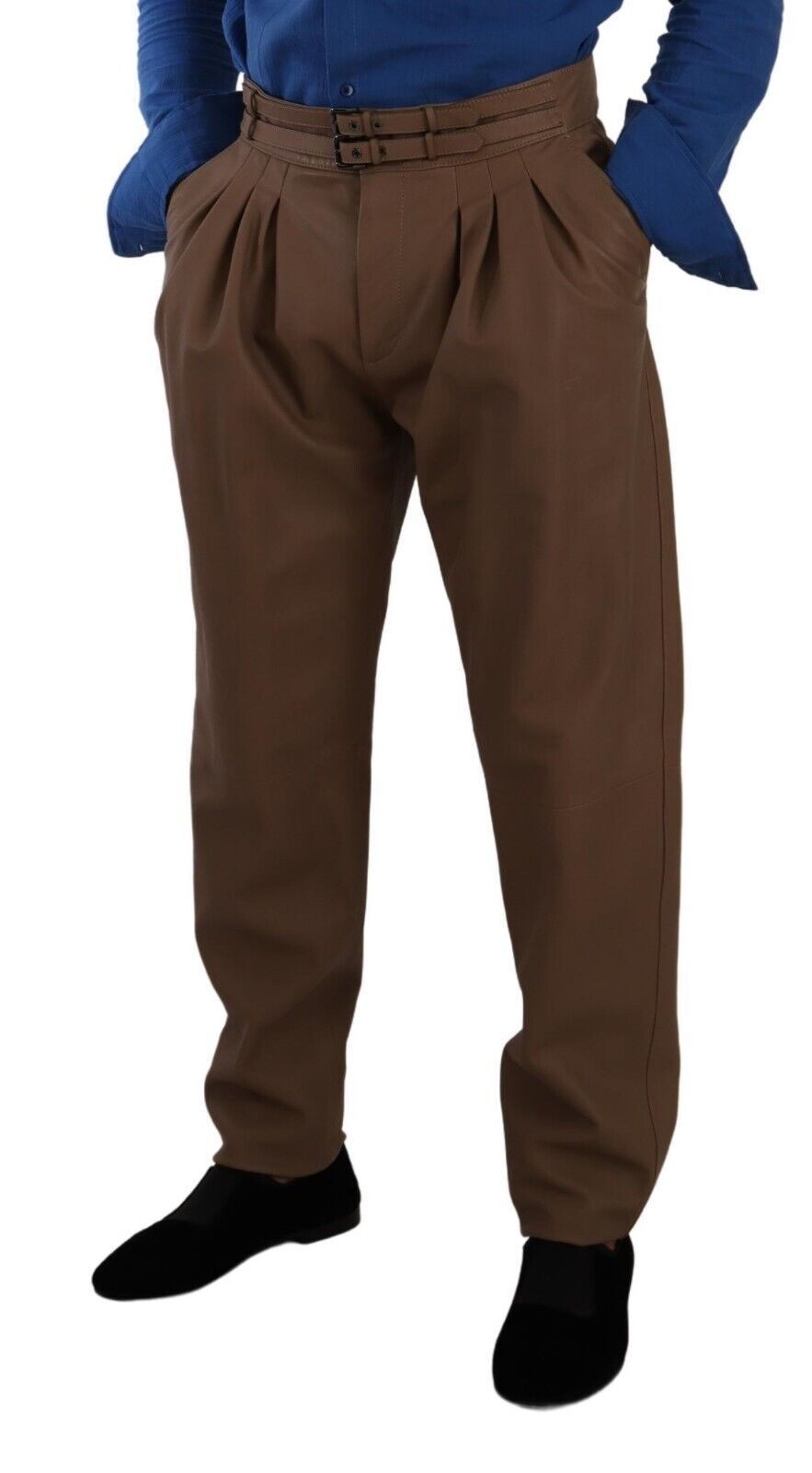 Dolce & Gabbana Brown Leather Tapered High Waist Pants Dolce & Gabbana