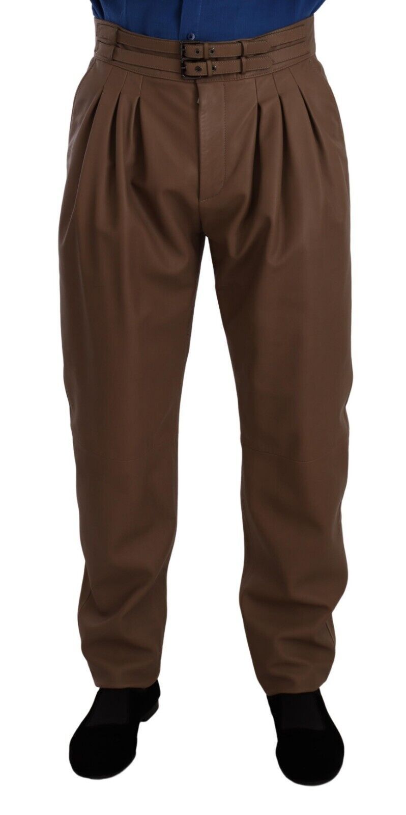 Dolce & Gabbana Brown Leather Tapered High Waist Pants Dolce & Gabbana