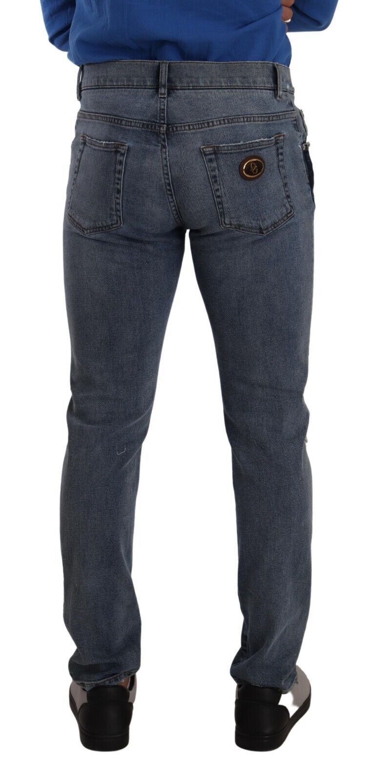 Dolce & Gabbana Blue Two Tone Tattered Cotton Slim Denim Jeans Dolce & Gabbana
