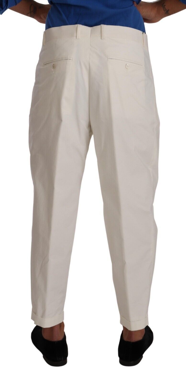 Dolce & Gabbana White Cotton Tapered Men Trouser Dress Pants Dolce & Gabbana