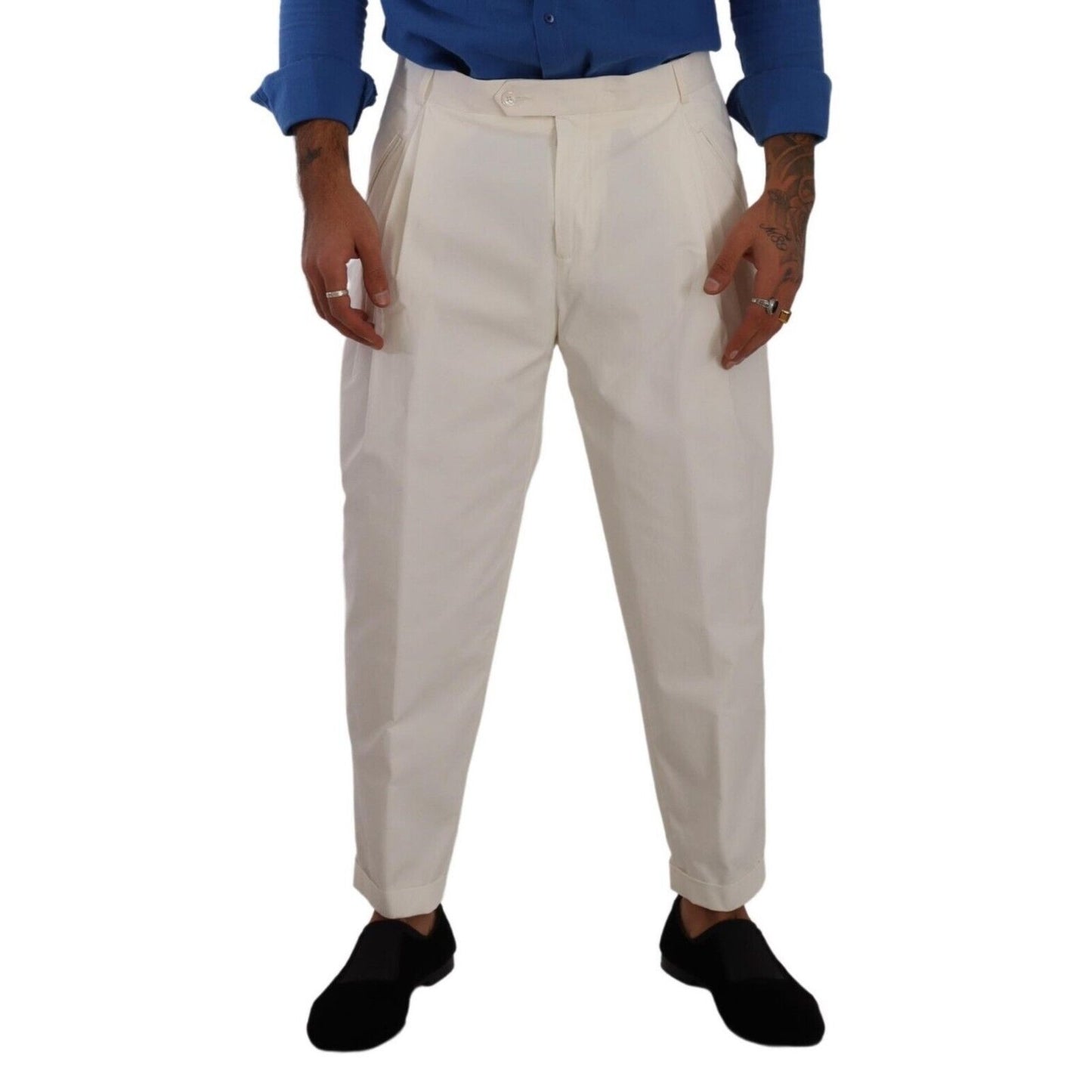 Dolce & Gabbana White Cotton Tapered Men Trouser Dress Pants
