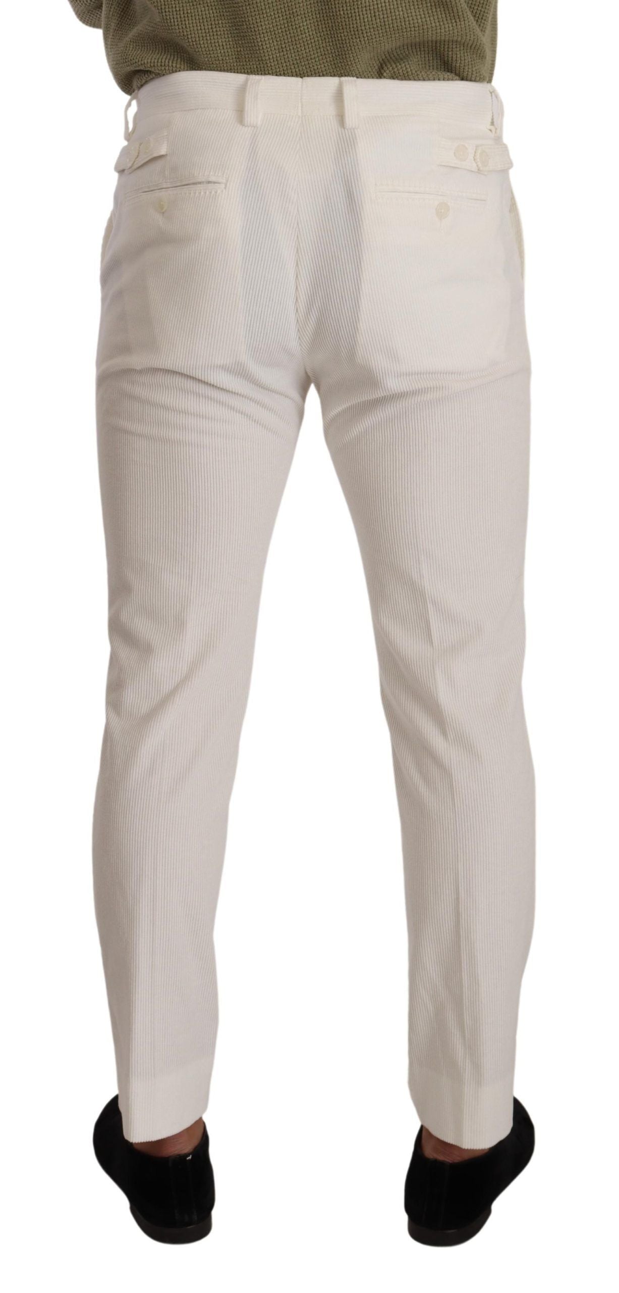 Dolce & Gabbana White Cotton Skinny Corduroy Trouser Pants Dolce & Gabbana