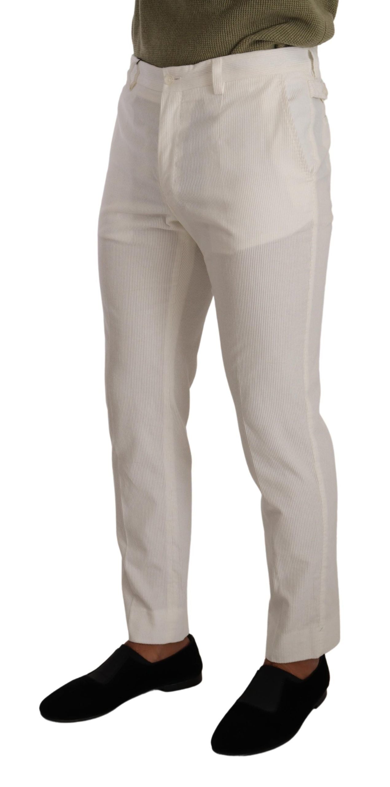 Dolce & Gabbana White Cotton Skinny Corduroy Trouser Pants Dolce & Gabbana