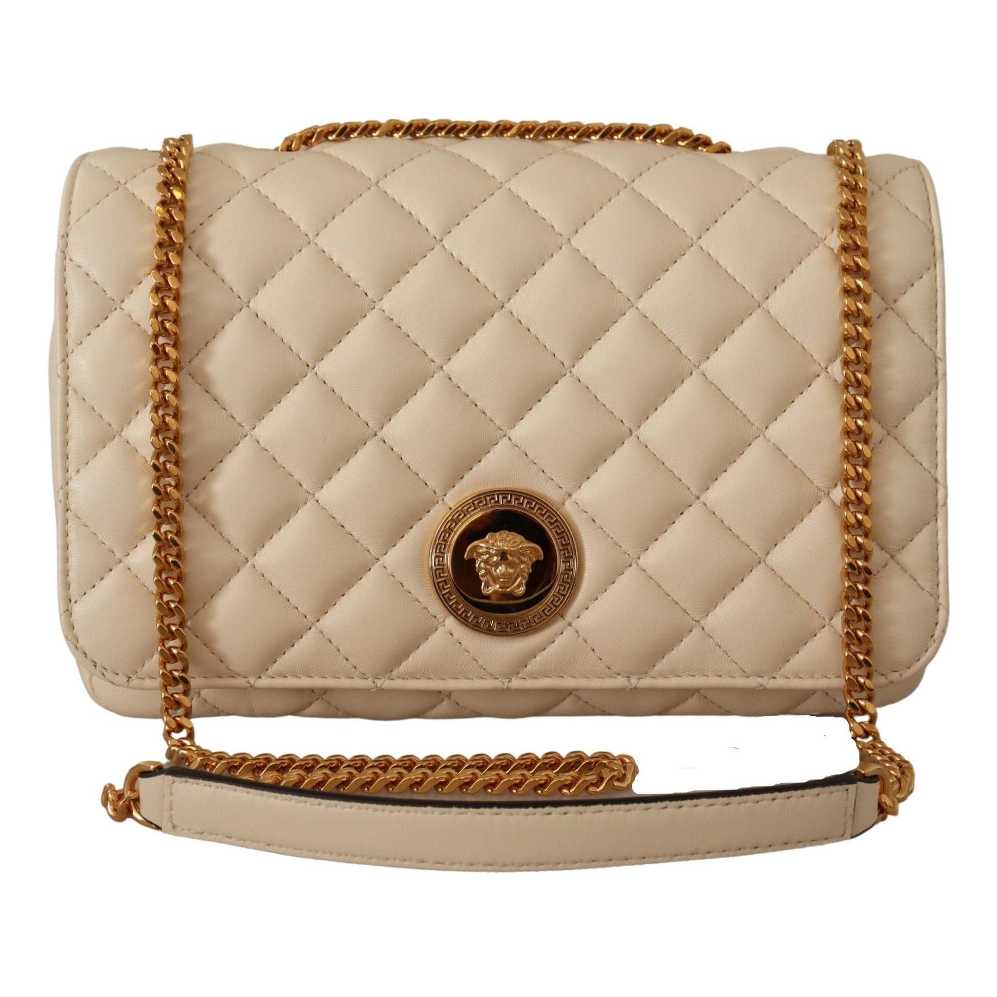 Versace Elegant White Nappa Leather Shoulder Bag Versace