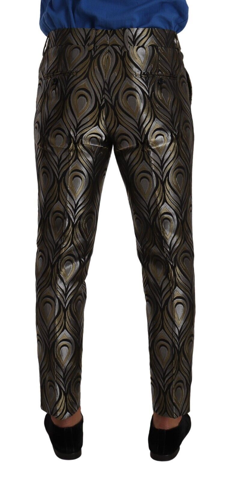 Dolce & Gabbana Silver Gold Jacquard Men Trouser Dress Pants Dolce & Gabbana