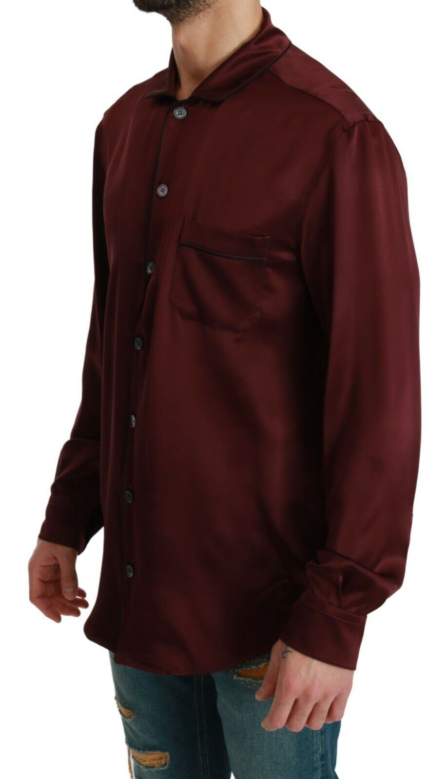 Dolce & Gabbana Bordeaux Silk Pajama Casual Shirt Dolce & Gabbana