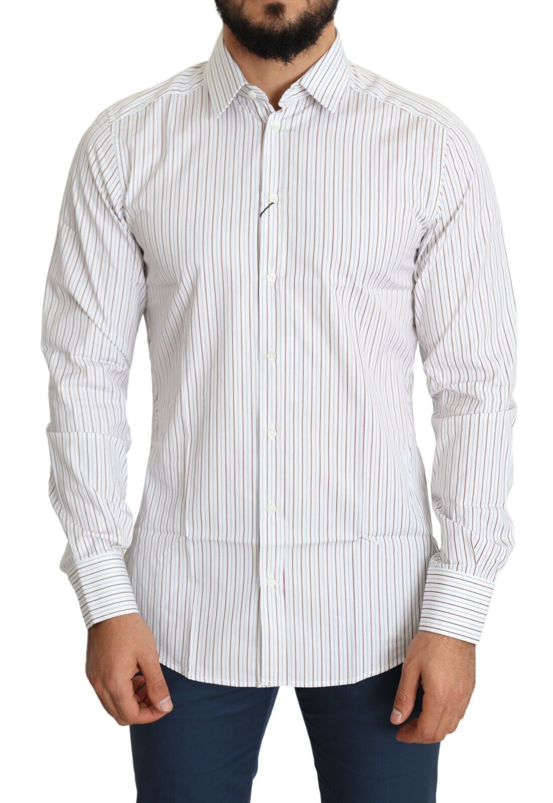 Dolce & Gabbana White Striped Formal MARTINI Shirt Dolce & Gabbana