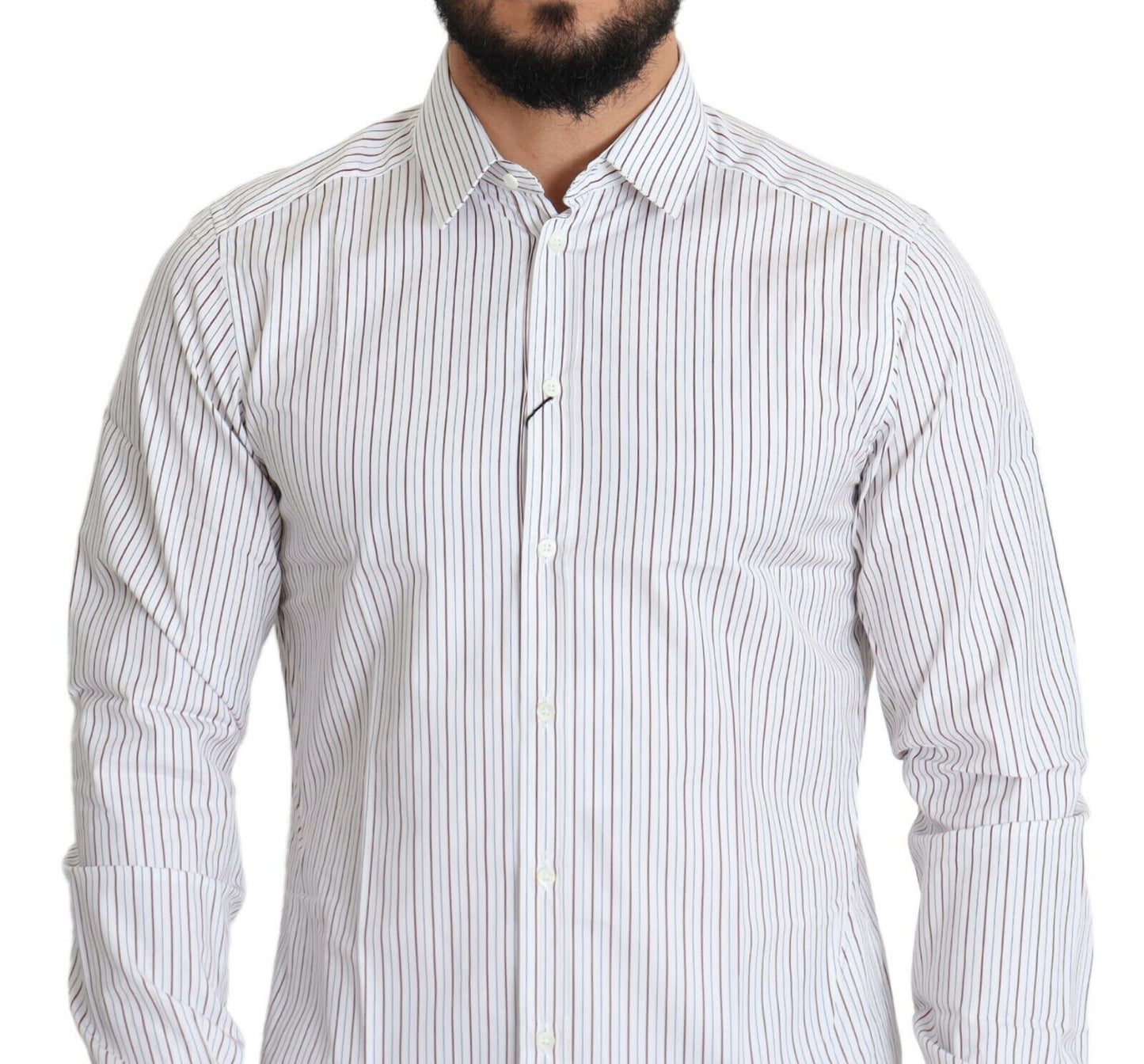 Dolce & Gabbana White Striped Formal MARTINI Shirt Dolce & Gabbana
