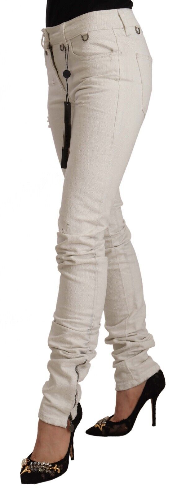 Karl Lagerfeld White Mid Waist Cotton Denim Slim Fit Jeans Karl Lagerfeld