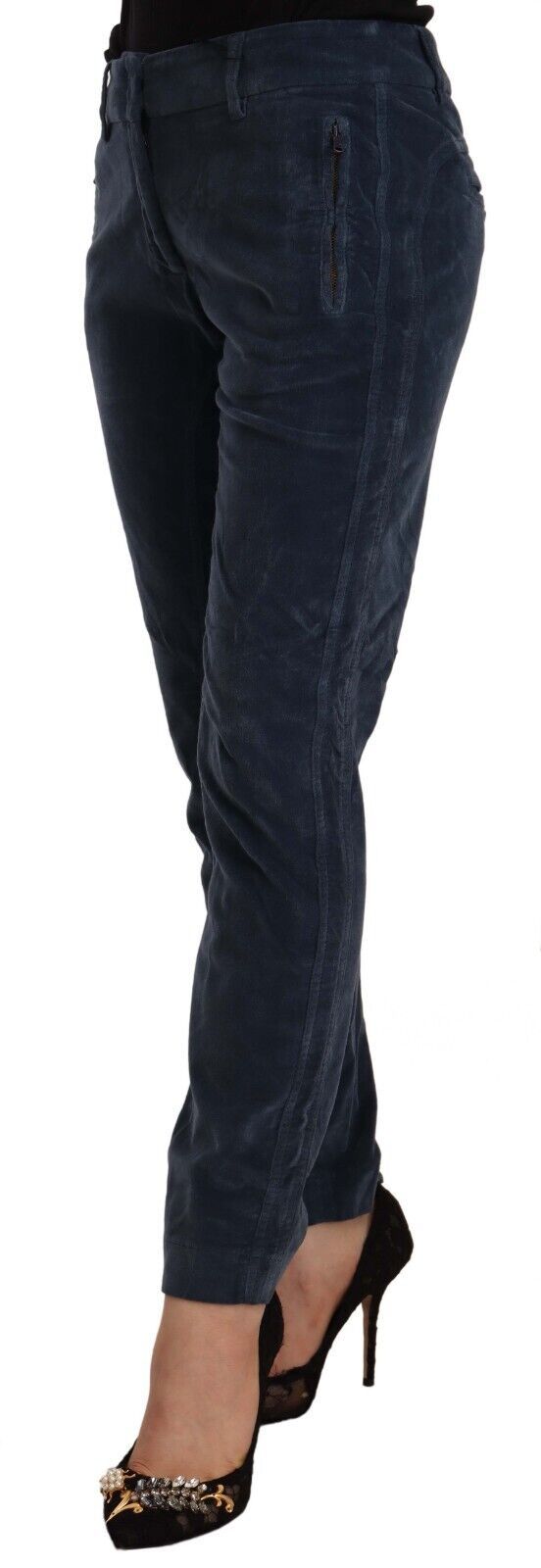 Peserico Blue Mid Waist Cotton Stretch Tapered Pants Peserico