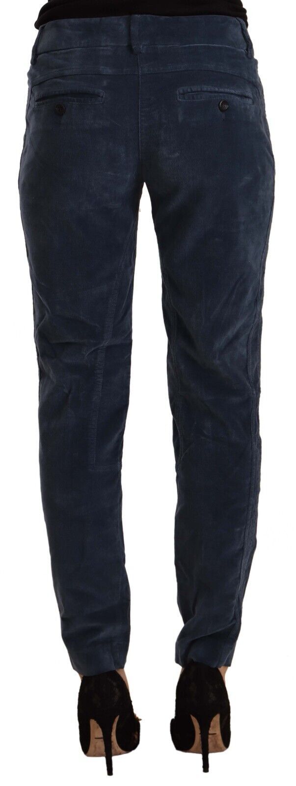 Peserico Blue Mid Waist Cotton Stretch Tapered Pants Peserico