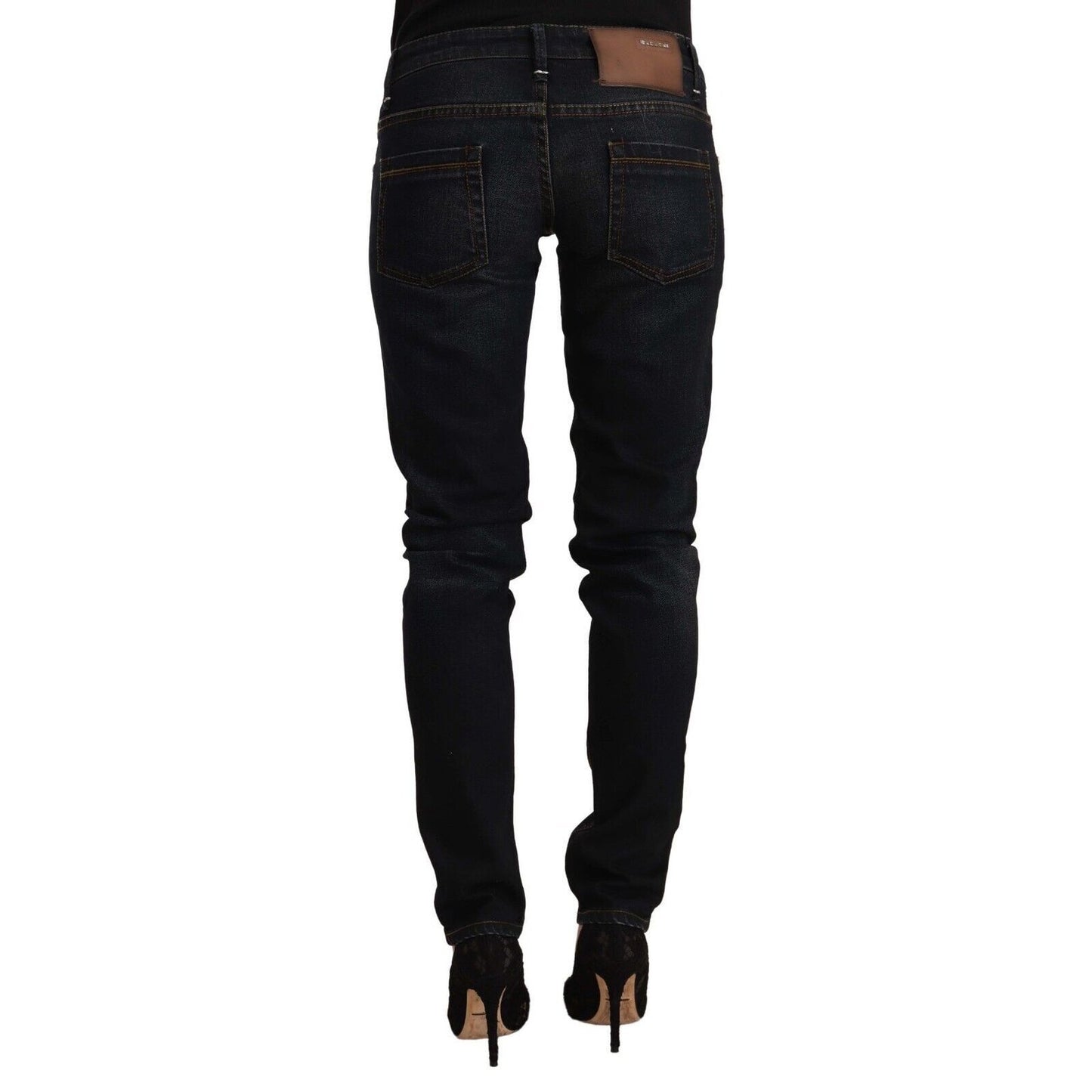 Acht Black Washed Cotton Low Waist Slim Fit Denim Jeans Acht
