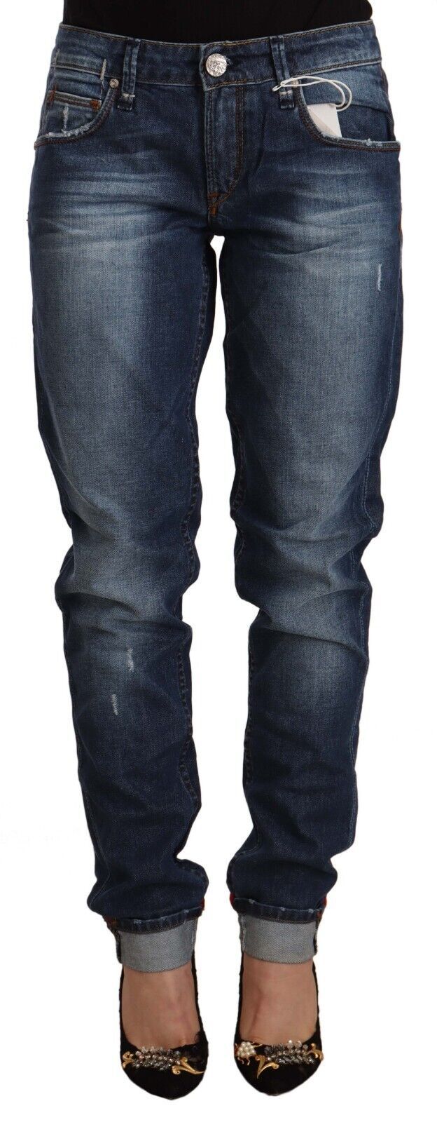 Acht Blue Washed Mid Waist Slim Fit Denim Folded Hem Jeans Acht