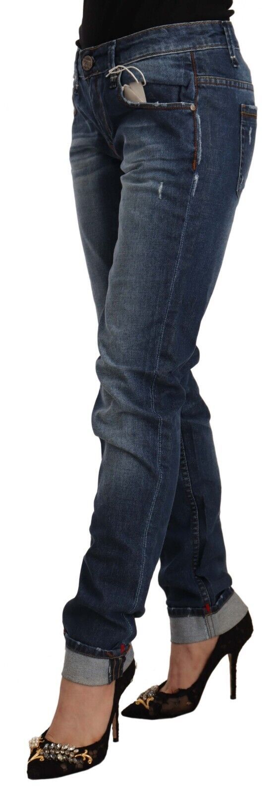 Acht Blue Washed Mid Waist Slim Fit Denim Folded Hem Jeans Acht