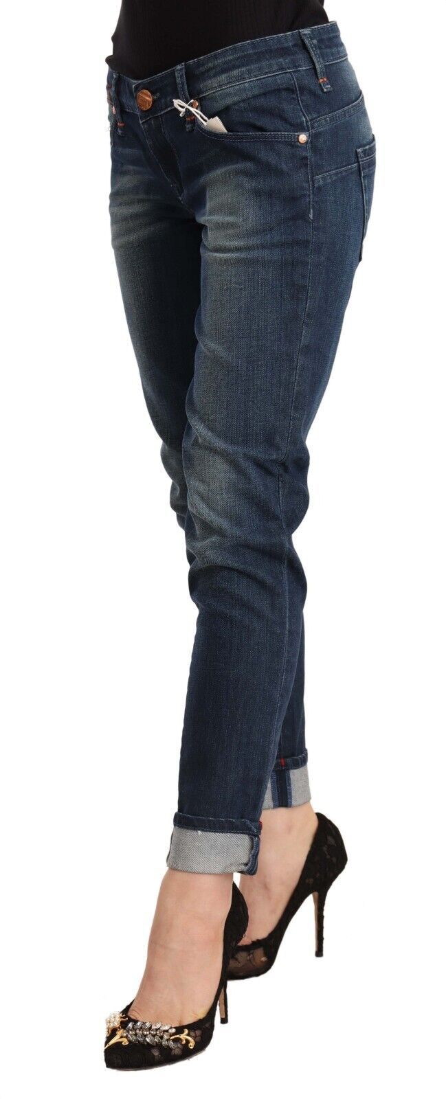 Acht Blue Washed Low Waist Skinny Denim Folded Hem Jeans Acht